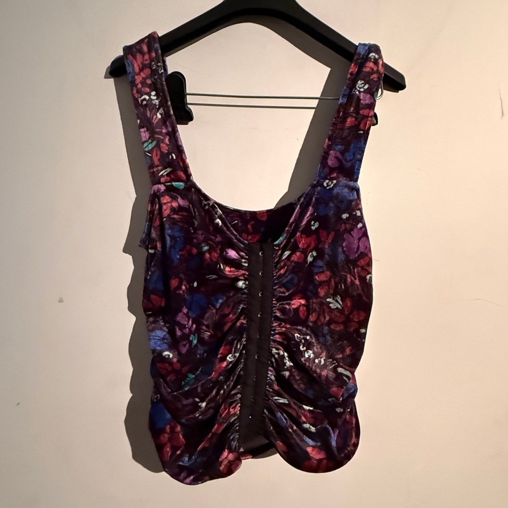 Velvet Free People Small Hook Front Clasp Top Floral Ruched Bustier